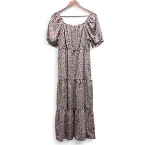 Hayden Los Angeles Boho Floral Puff-Sleeve Tiered Cottage Maxi Dress M